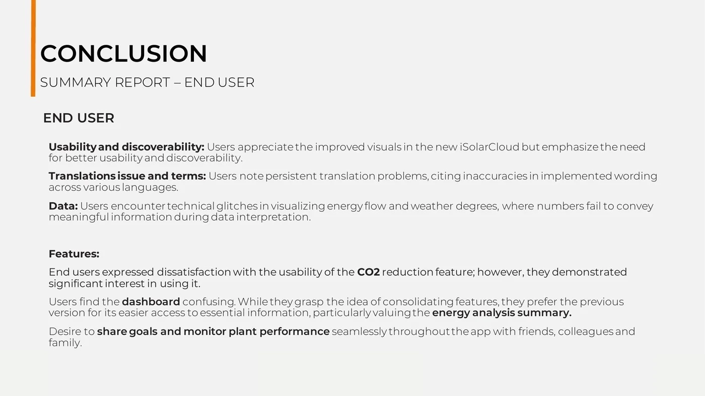 End-user summary from the iSolarCloud mobile evaluation report