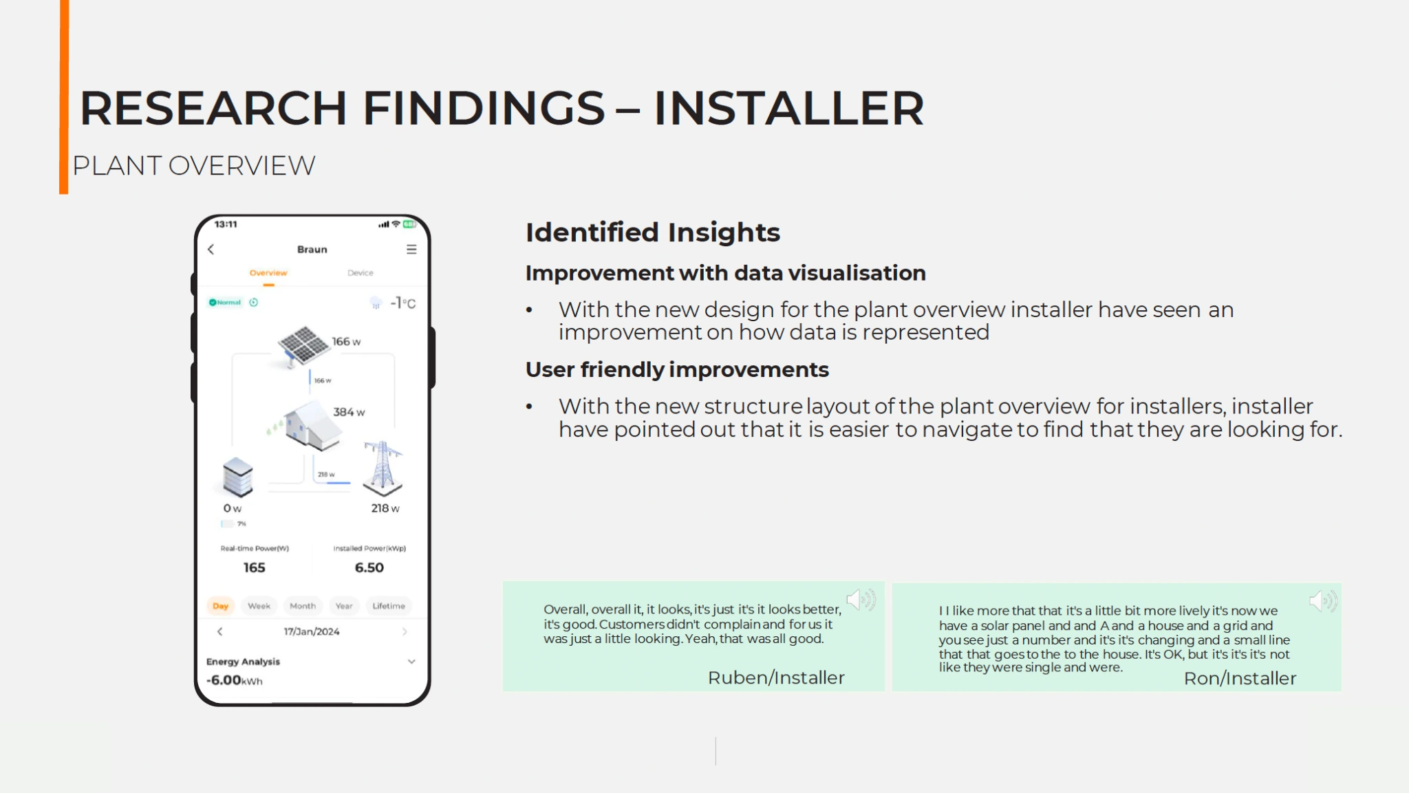 Installer Plant Overview findings from the evaluation report